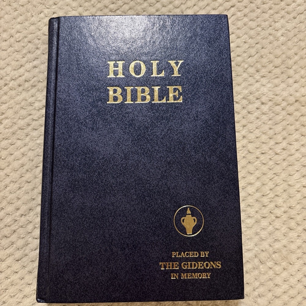 Holy Bible Placed by the Gideons In Memory Edition Prayer Hardcover Blue